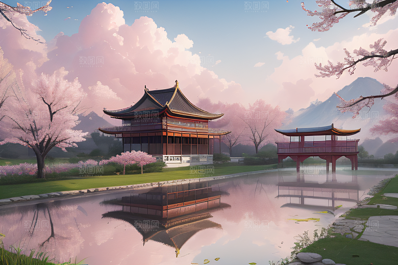 桃花盛开的浪漫画卷中国古宫美景尽收眼底