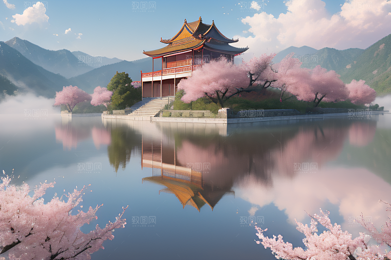 桃花盛开的浪漫画卷中国古宫美景尽收眼底