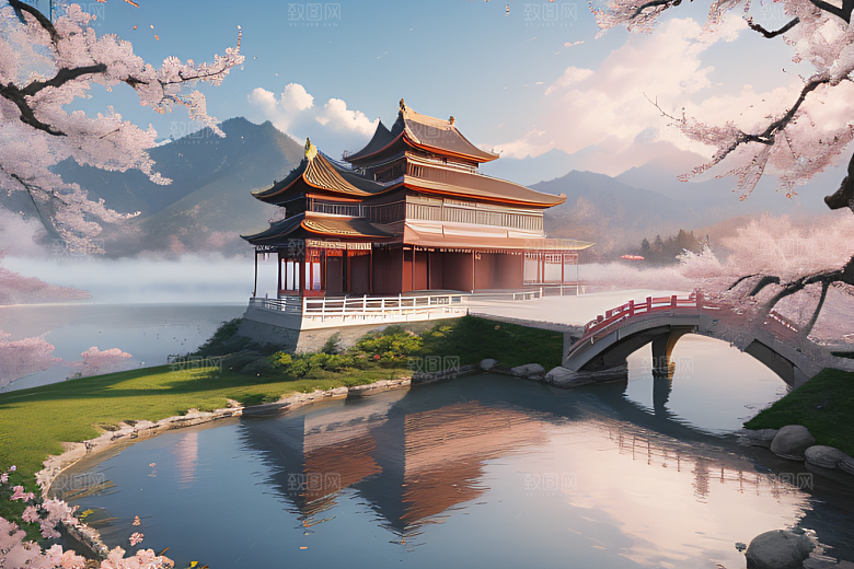 桃花盛开的浪漫画卷中国古宫美景尽收眼底