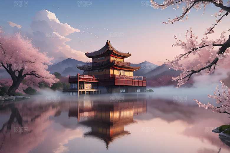 桃花盛开的浪漫画卷中国古宫美景尽收眼底