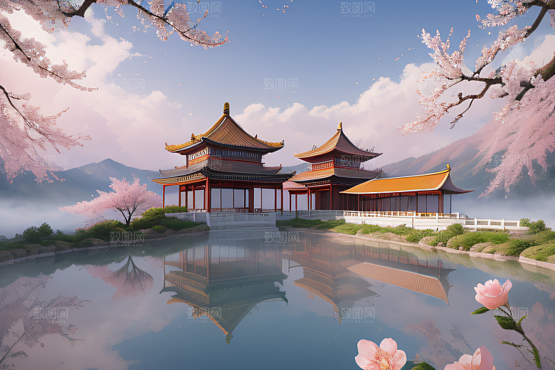 桃花盛开的浪漫画卷中国古宫美景尽收眼底