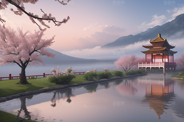 桃花盛开的浪漫画卷中国古宫美景尽收眼底