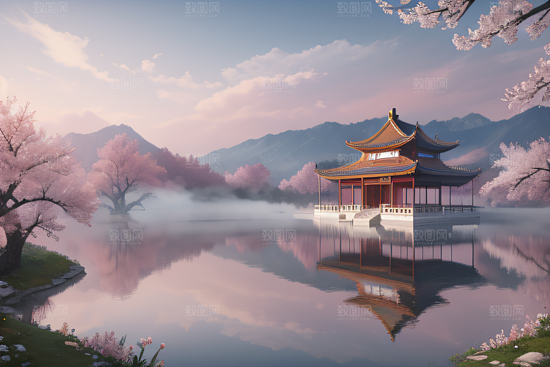 桃花盛开的浪漫画卷中国古宫美景尽收眼底