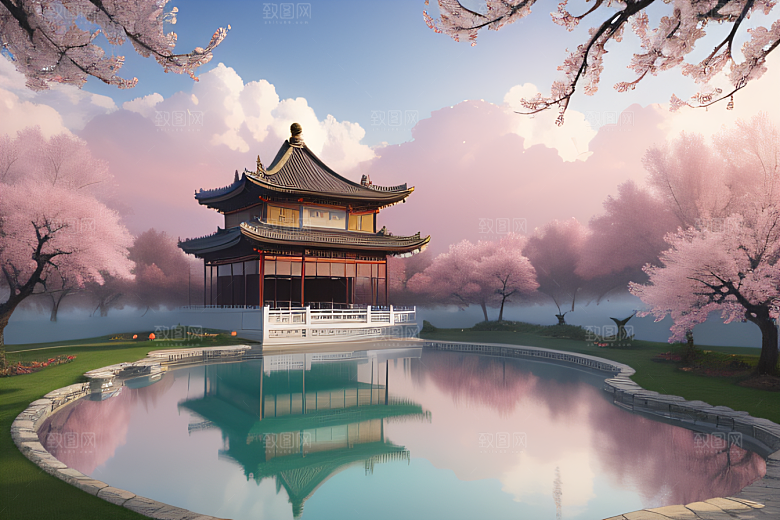 桃花盛开的浪漫画卷中国古宫美景尽收眼底