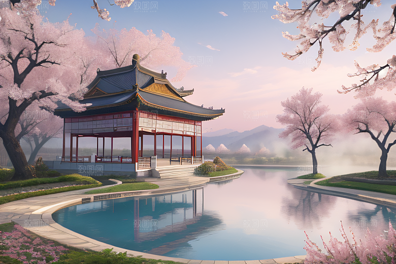 桃花盛开的浪漫画卷中国古宫美景尽收眼底