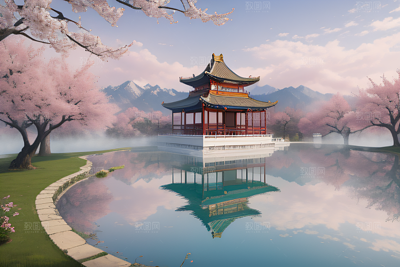 桃花盛开的浪漫画卷中国古宫美景尽收眼底