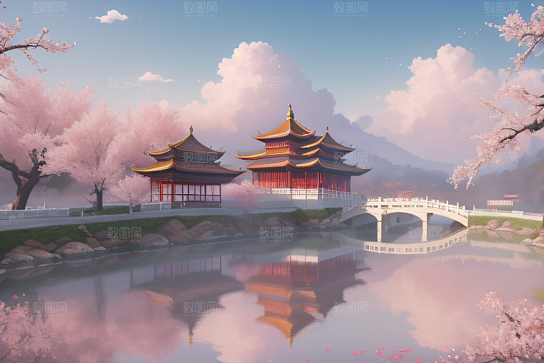 桃花盛开的浪漫画卷中国古宫美景尽收眼底