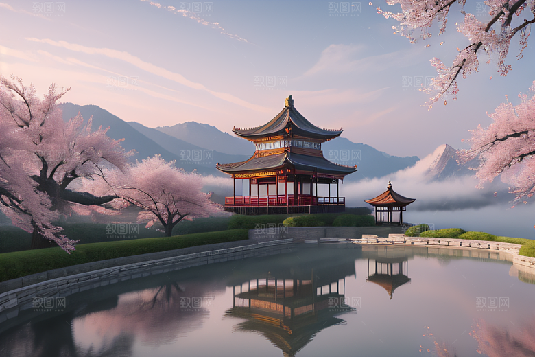 桃花盛开的浪漫画卷中国古宫美景尽收眼底