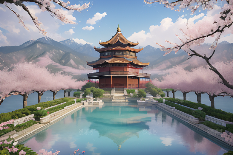 桃花盛开的浪漫画卷中国古宫美景尽收眼底
