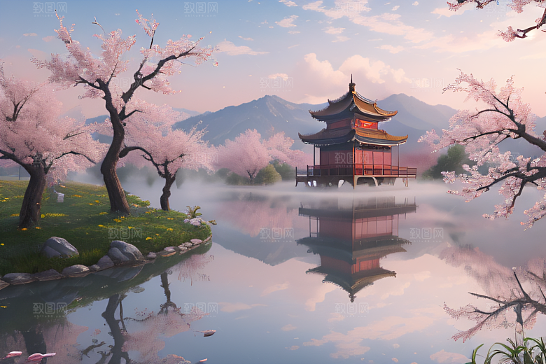 桃花盛开的浪漫画卷中国古宫美景尽收眼底