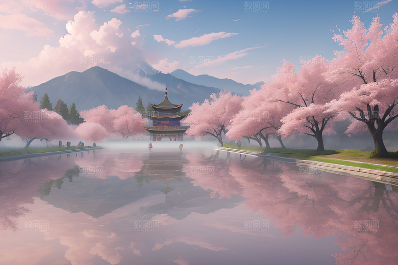 桃花盛开的浪漫画卷中国古宫美景尽收眼底