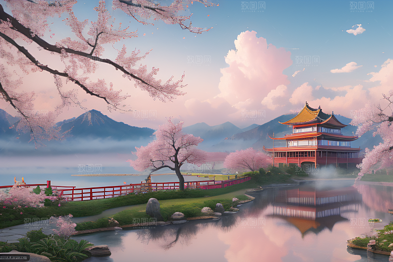桃花盛开的浪漫画卷中国古宫美景尽收眼底