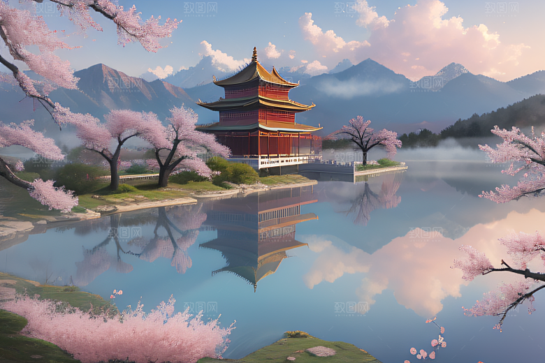 桃花盛开的浪漫画卷中国古宫美景尽收眼底