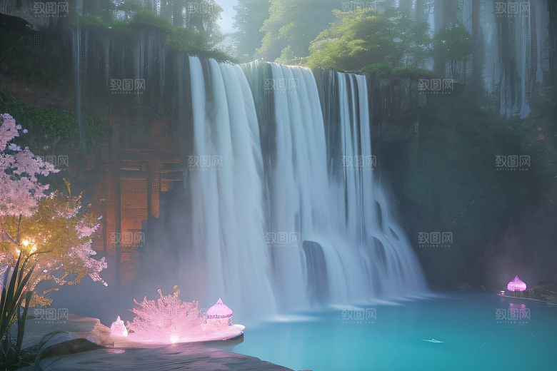 梦幻云端粉色桃花光影流转