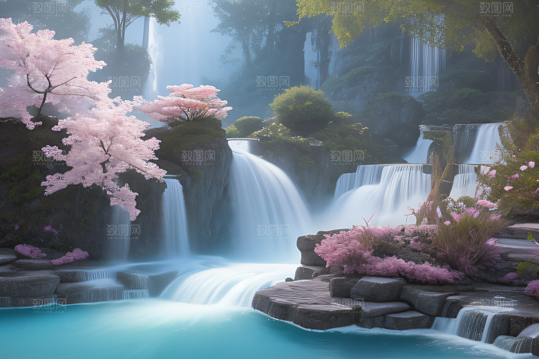 梦幻云端粉色桃花光影流转