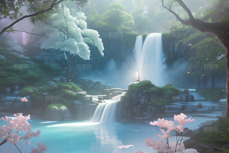 梦幻云端粉色桃花光影流转