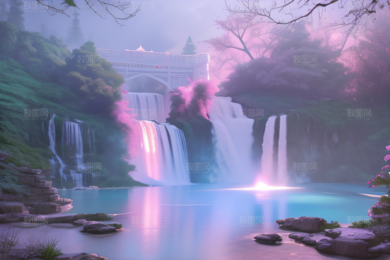 梦幻云端粉色桃花光影流转