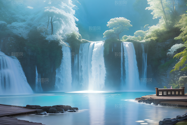 水晶般的梦幻柔和的光芒白云飘渺