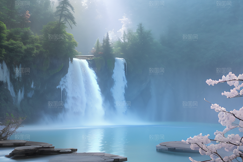 水晶般的梦幻柔和的光芒白云飘渺