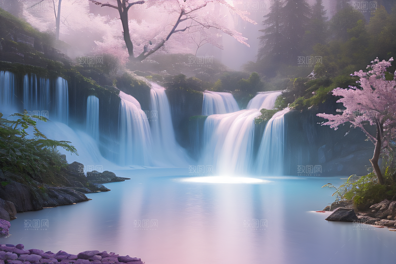 水晶般的梦幻柔和的光芒白云飘渺
