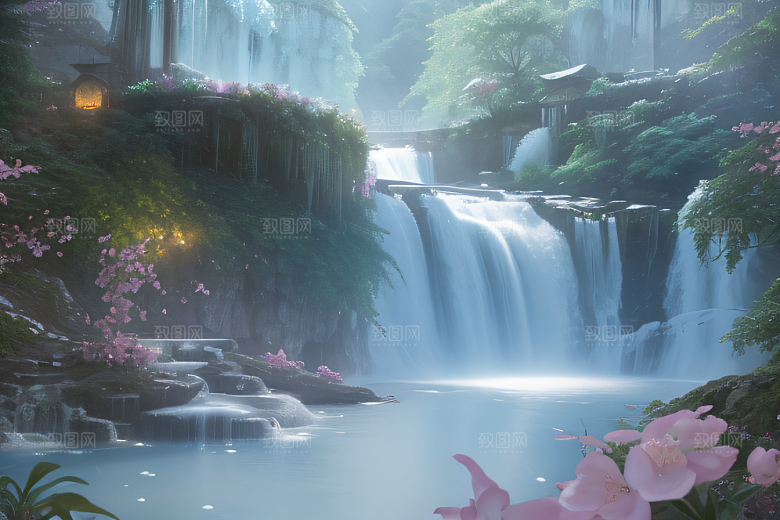 水晶般的梦幻柔和的光芒白云飘渺