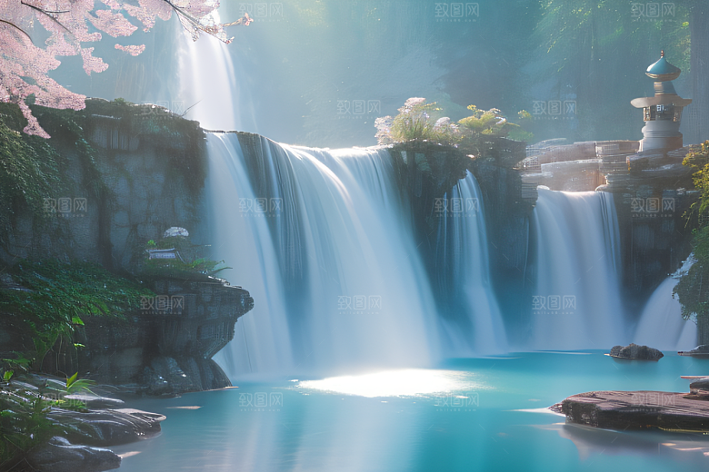 水晶般的梦幻柔和的光芒白云飘渺