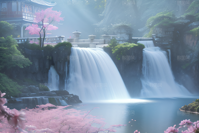 水晶般的梦幻柔和的光芒白云飘渺