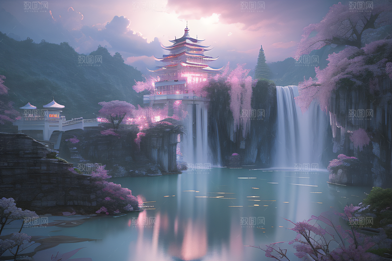水晶般的梦幻柔和的光芒白云飘渺