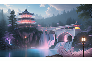 灵动仙境水雾飘渺梦幻氛围