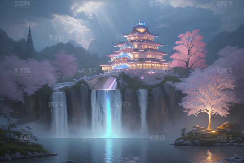 灵动仙境水雾飘渺梦幻氛围
