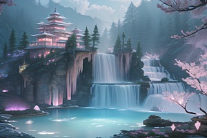 灵动仙境水雾飘渺梦幻氛围