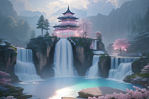 灵动仙境水雾飘渺梦幻氛围