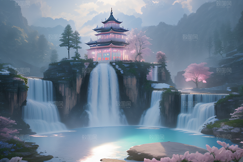 灵动仙境水雾飘渺梦幻氛围