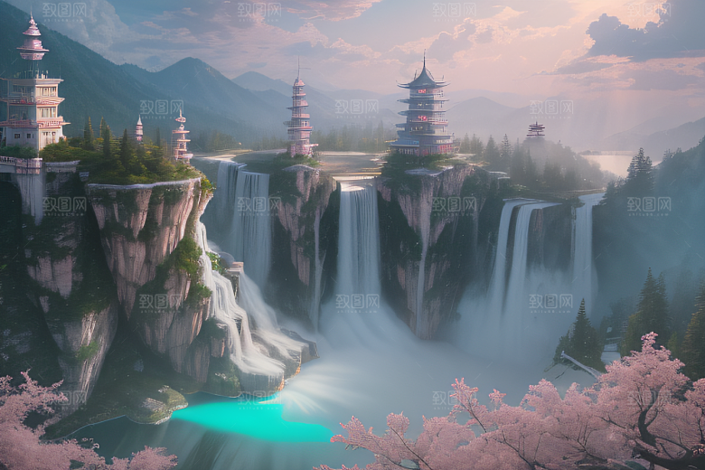灵动仙境水雾飘渺梦幻氛围
