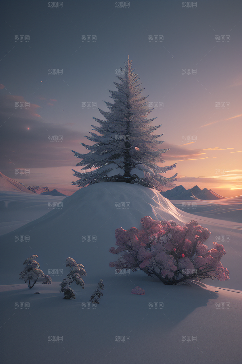 冰雪中的黄昏与日落