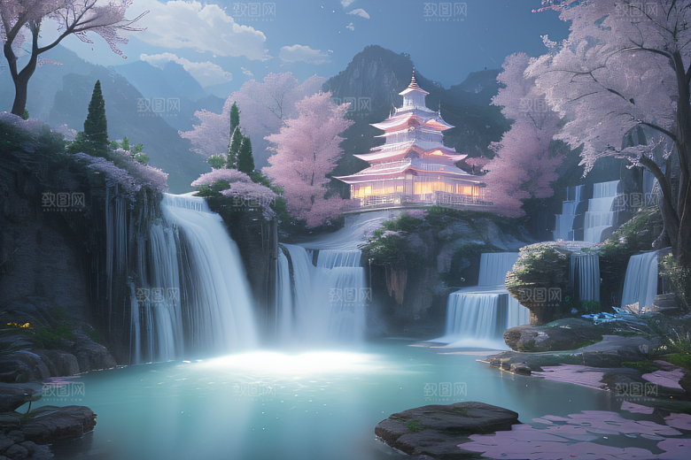 梦幻光影白云飘渺水光山色