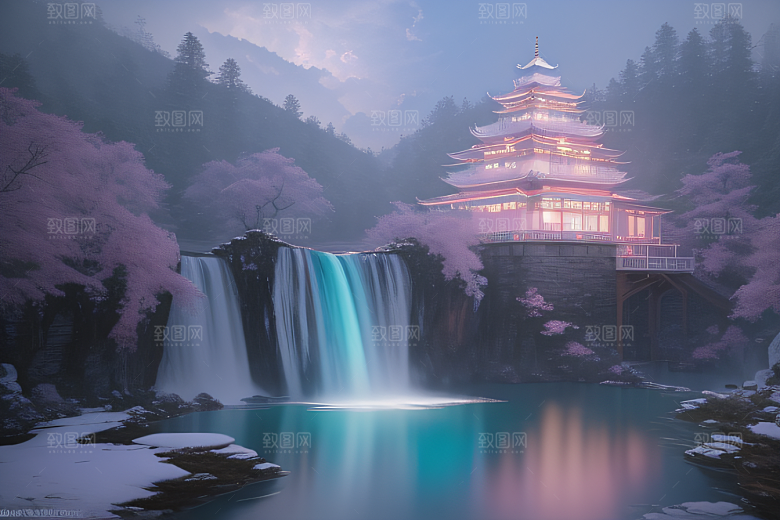 梦幻光影白云飘渺水光山色