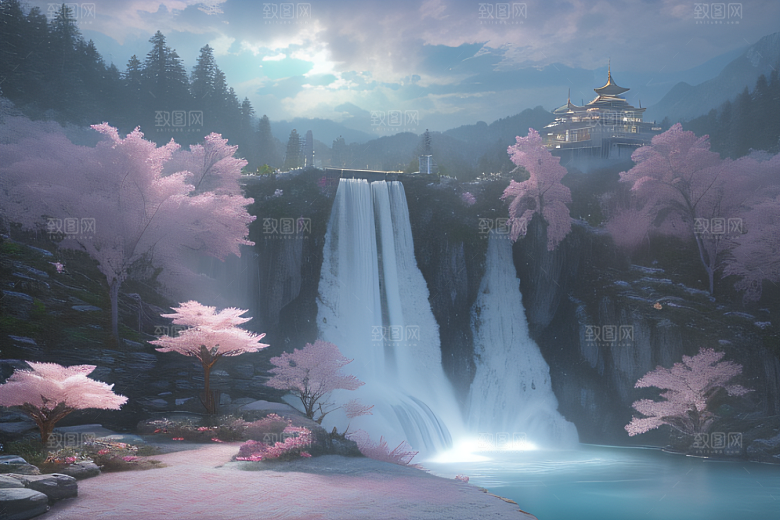 梦幻光影白云飘渺水光山色