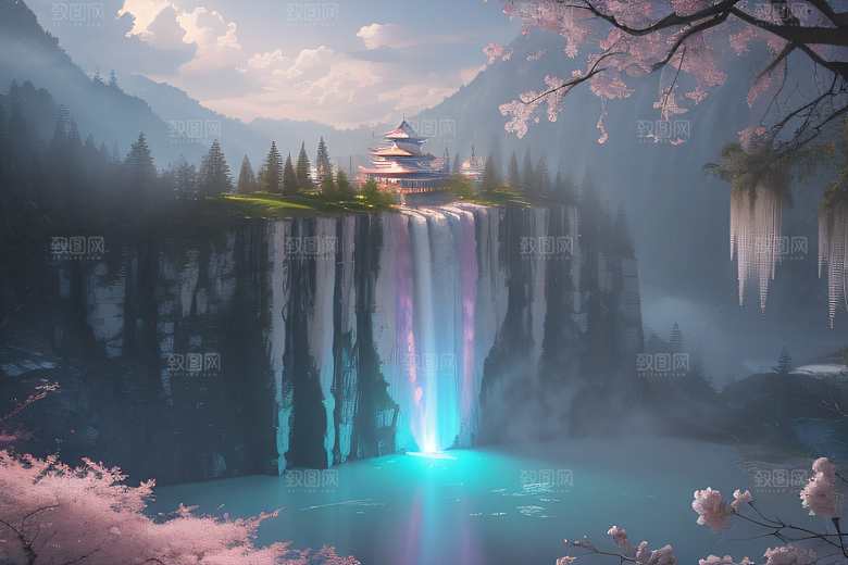 梦幻光影白云飘渺水光山色
