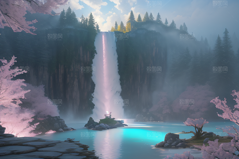 梦幻光影白云飘渺水光山色
