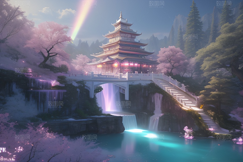 梦幻光影白云飘渺水光山色