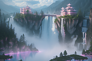 梦幻光影白云飘渺水光山色