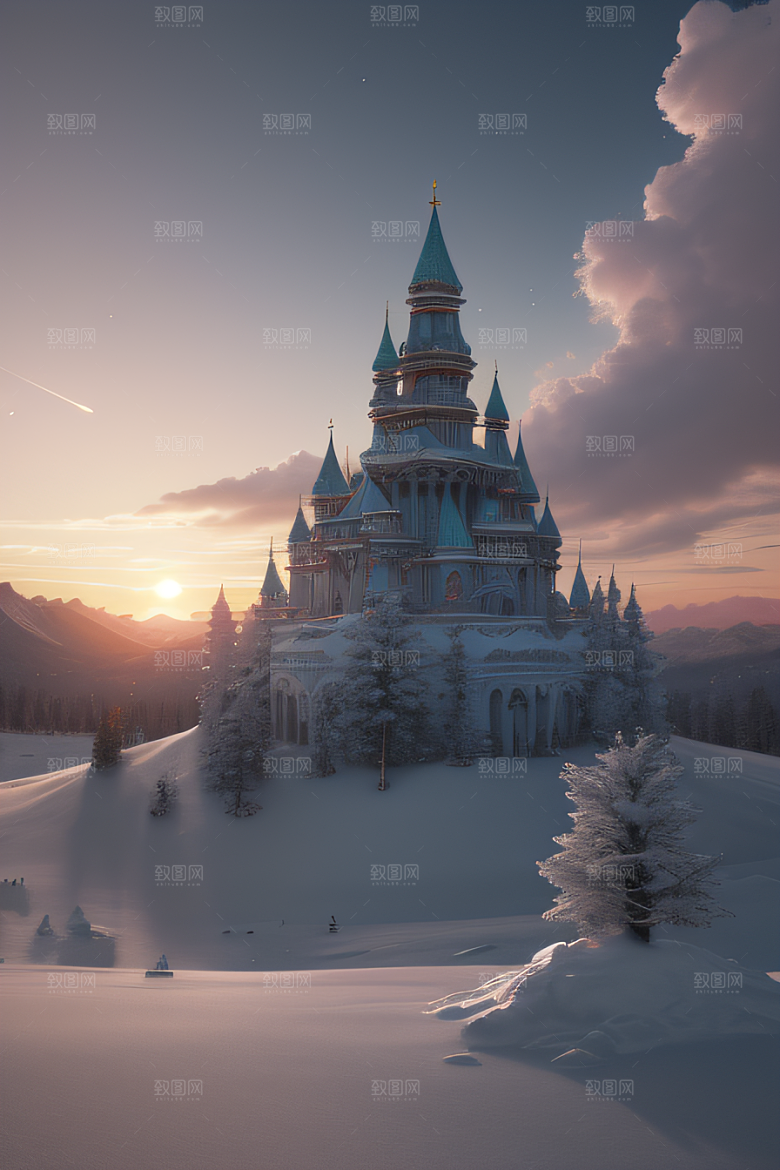 冰雪中的黄昏与日落