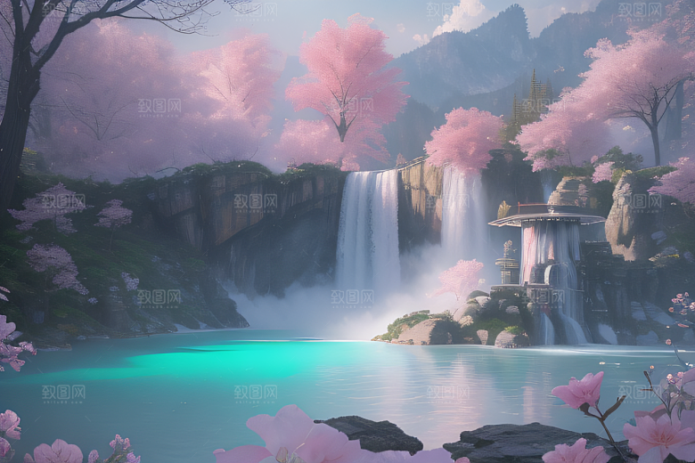 梦幻光影白云飘渺水光山色