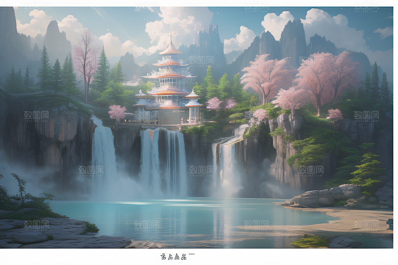 梦幻光影白云飘渺水光山色