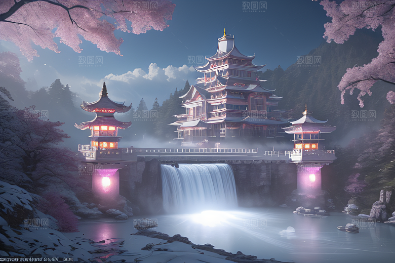 梦幻之地水雾弥漫光影璀璨