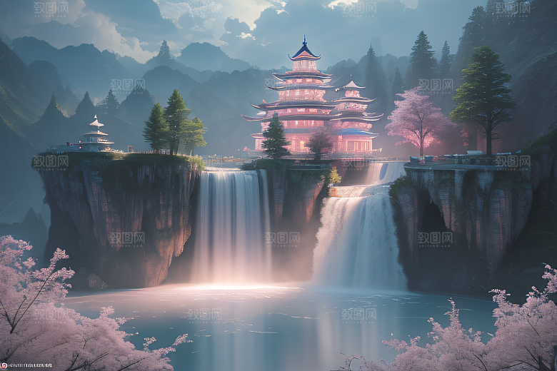 梦幻之地水雾弥漫光影璀璨