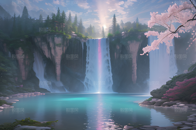 梦幻之地水雾弥漫光影璀璨