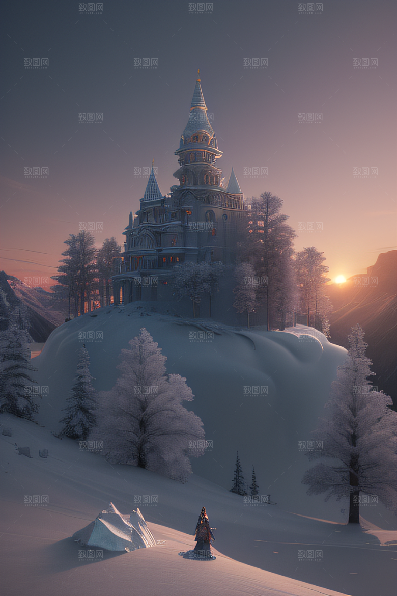 雄伟的冰雪宫殿景色