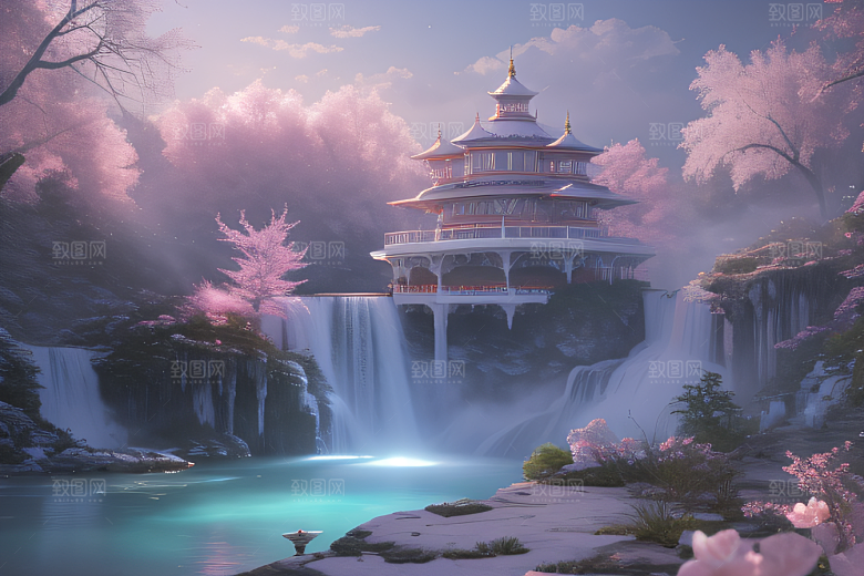 梦幻之地水雾弥漫光影璀璨
